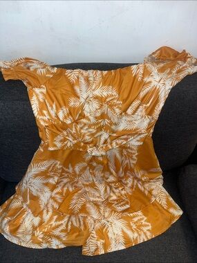 Mustard Yellow Tropical Print Off-Shoulder romper